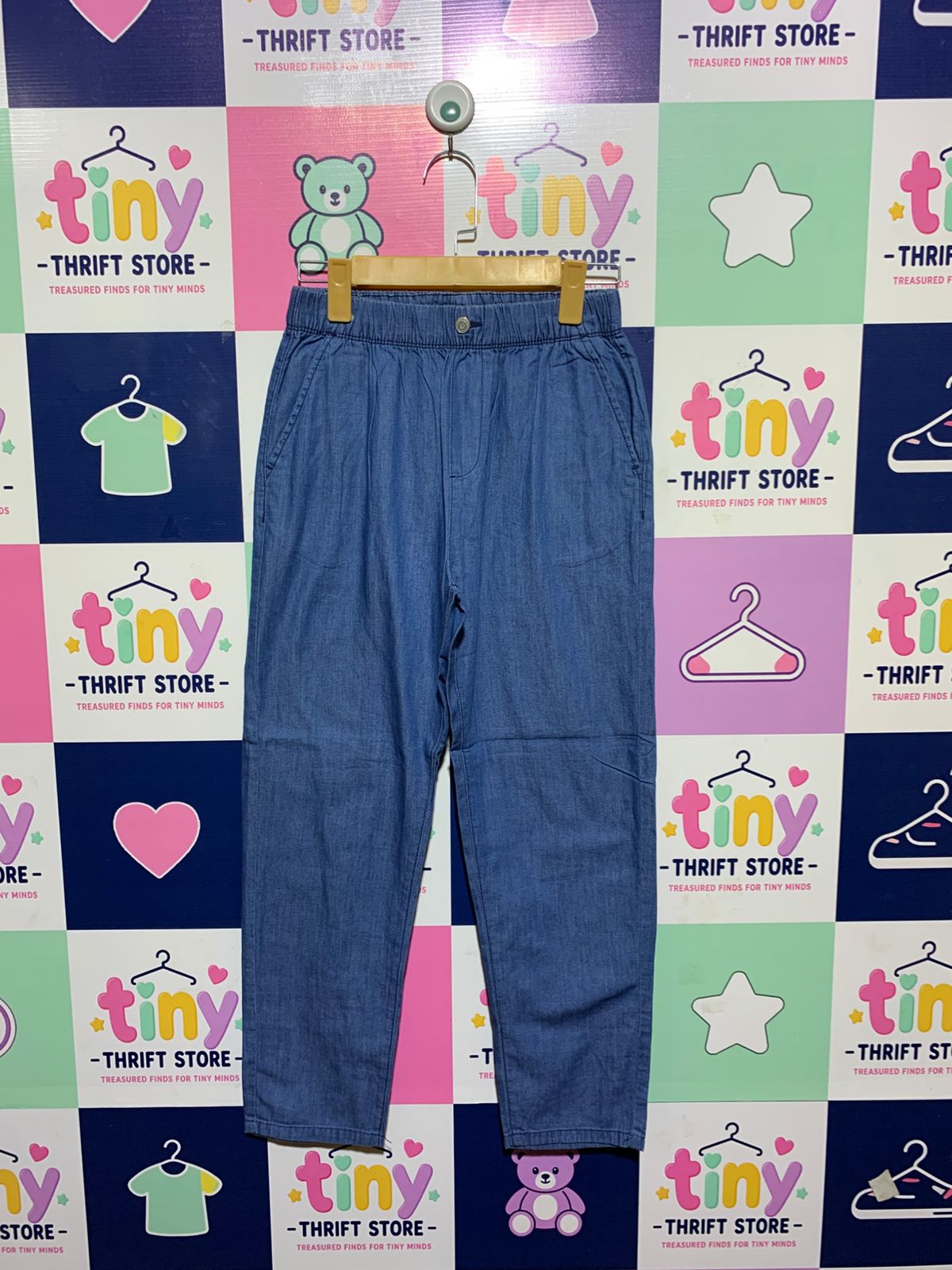 Topten Kids Unisex Light Wash Lightweight Denim Tapered Pants - Size 160 (Estimated Age 13-14 Years) AB1