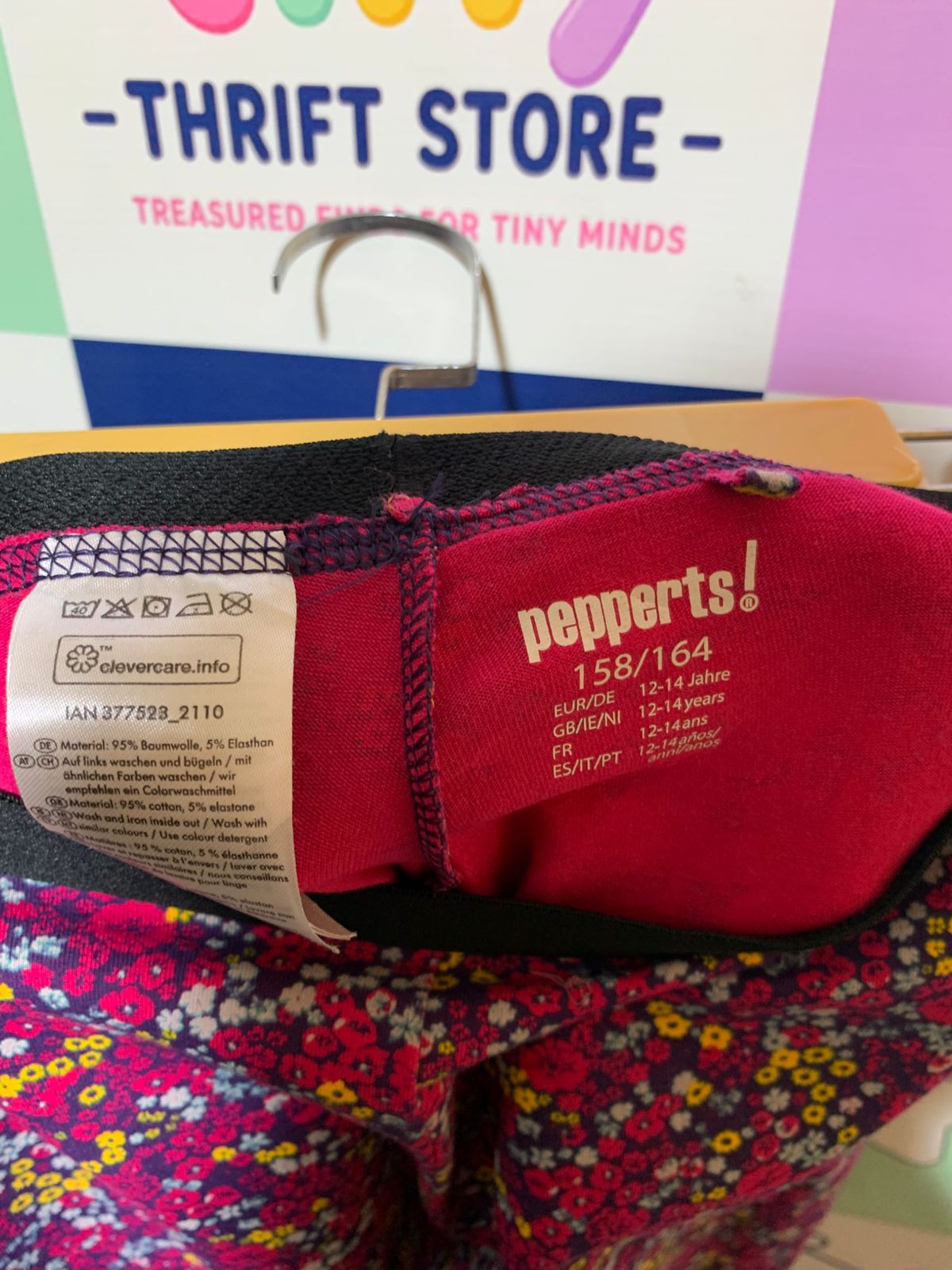 Pepperts! Girls Floral Print Vibrant Magenta Leggings - Size 158/164 (Estimated Age 12-14 Years) AB1