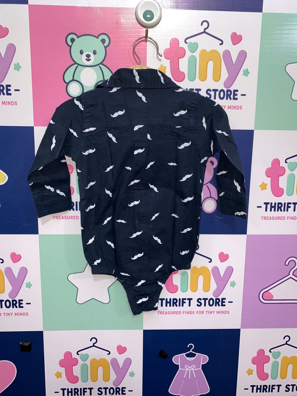Kids with Character Navy Blue Mustache Print Shirt Bodysuit (6-9 Months) AB1
