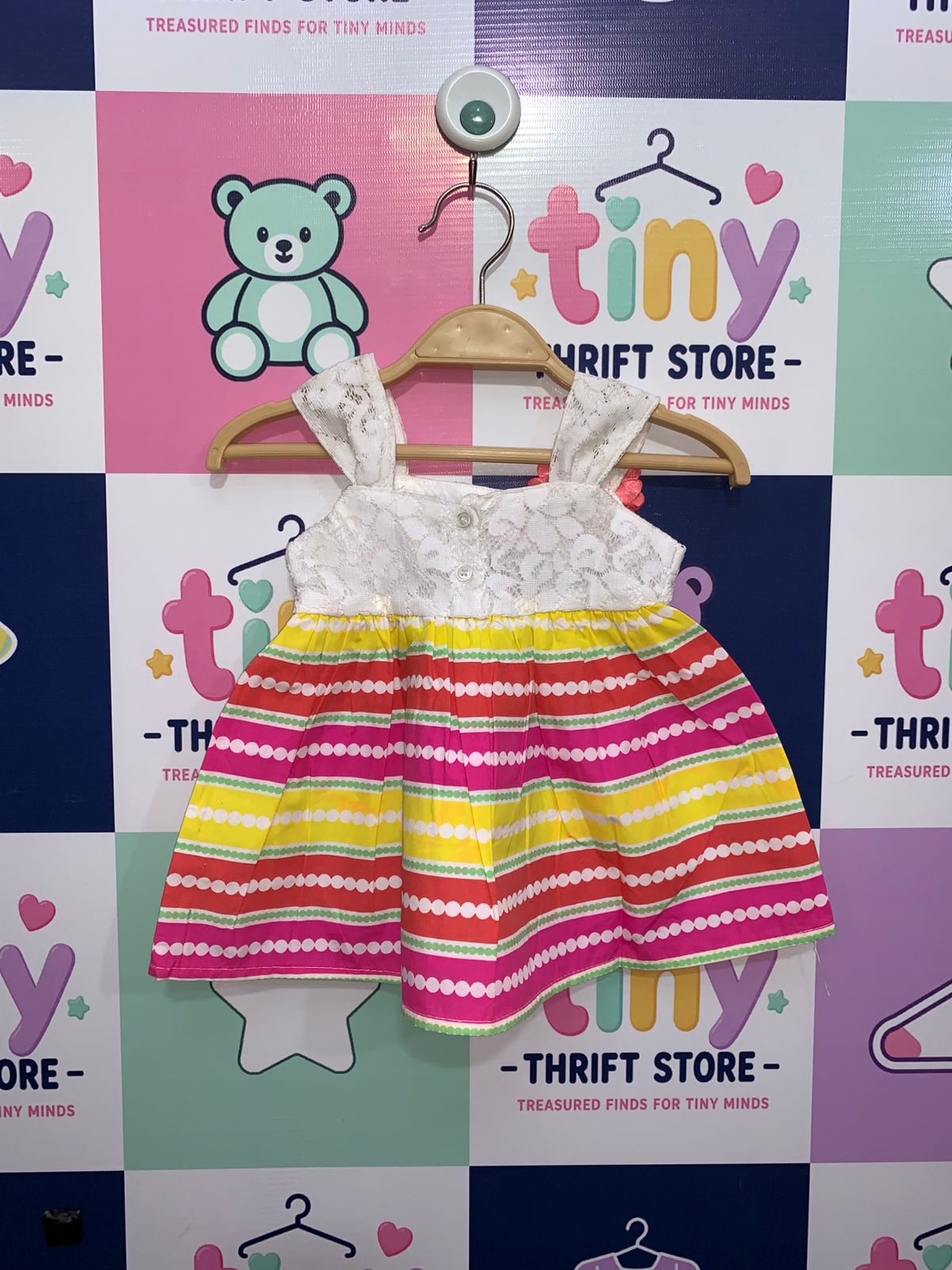Real Love Baby Girls Floral Lace Bodice & Multi-Color Striped Party Dress - Size 3/6M AB1
