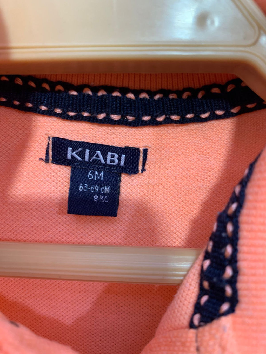 Kiabi Baby Boys Peach Pique Polo Shirt with Palm Tree Embroidery - Size 6M (63-69cm) AB1