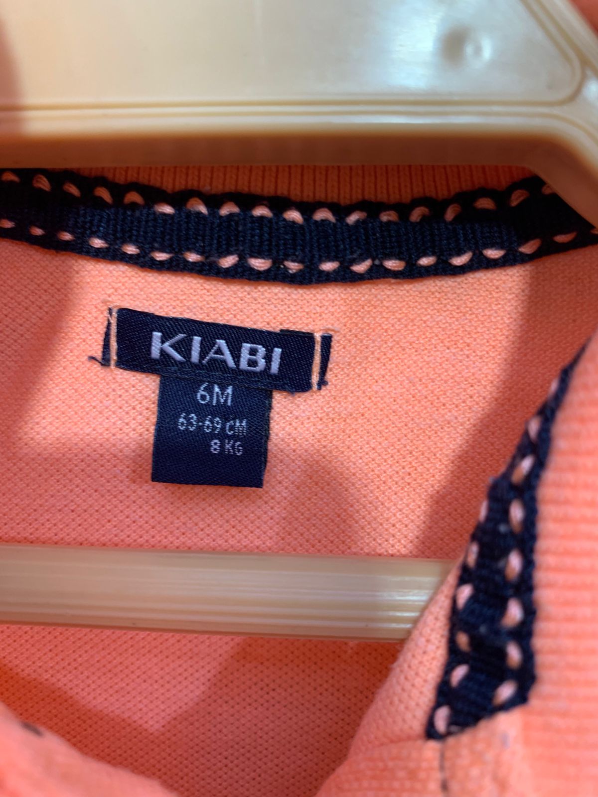 Kiabi Baby Boys Peach Pique Polo Shirt with Palm Tree Embroidery - Size 6M (63-69cm) AB1