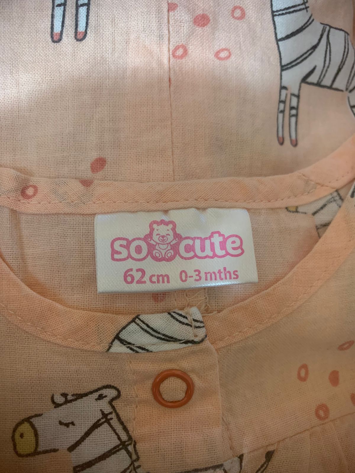 So Cute Zebra Print Sleeveless Baby Romper - Peach Cotton Newborn Bodysuit (0-3 Months) AB1