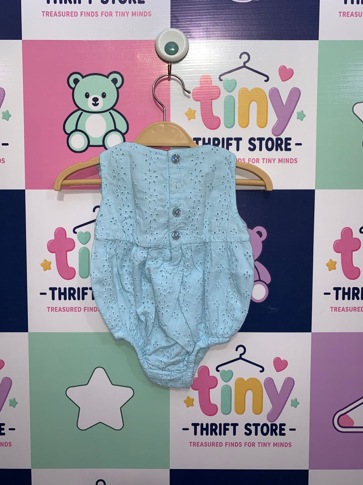 5.10.15. Baby Girls Light Blue Eyelet Embroidered Romper - 3M AB1