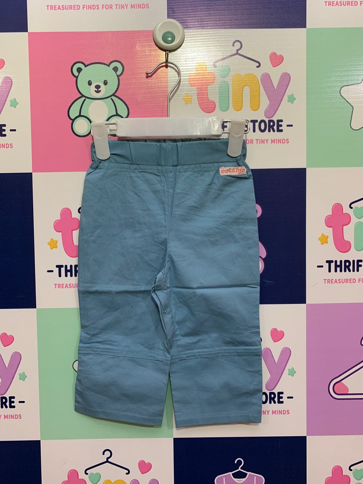 Cottino Girls Blue Cotton Straight-Leg Trousers AB1