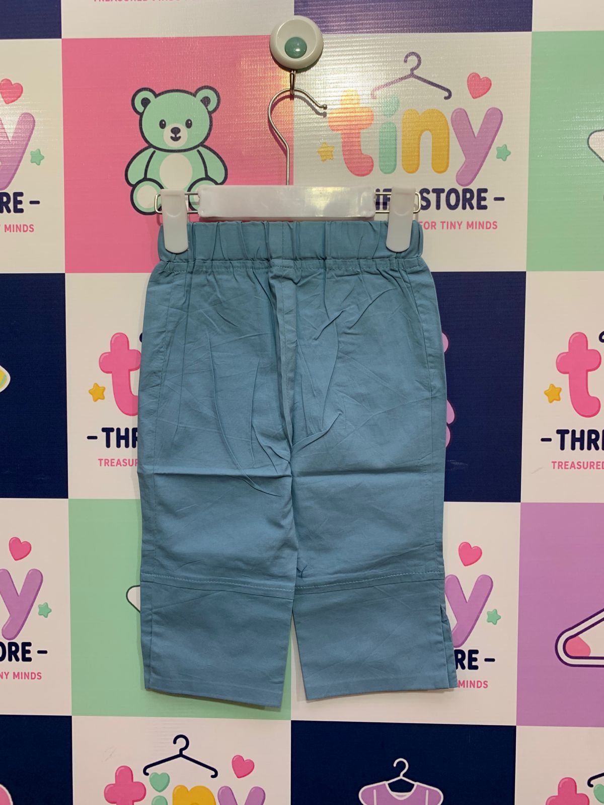 Cottino Girls Blue Cotton Straight-Leg Trousers AB1