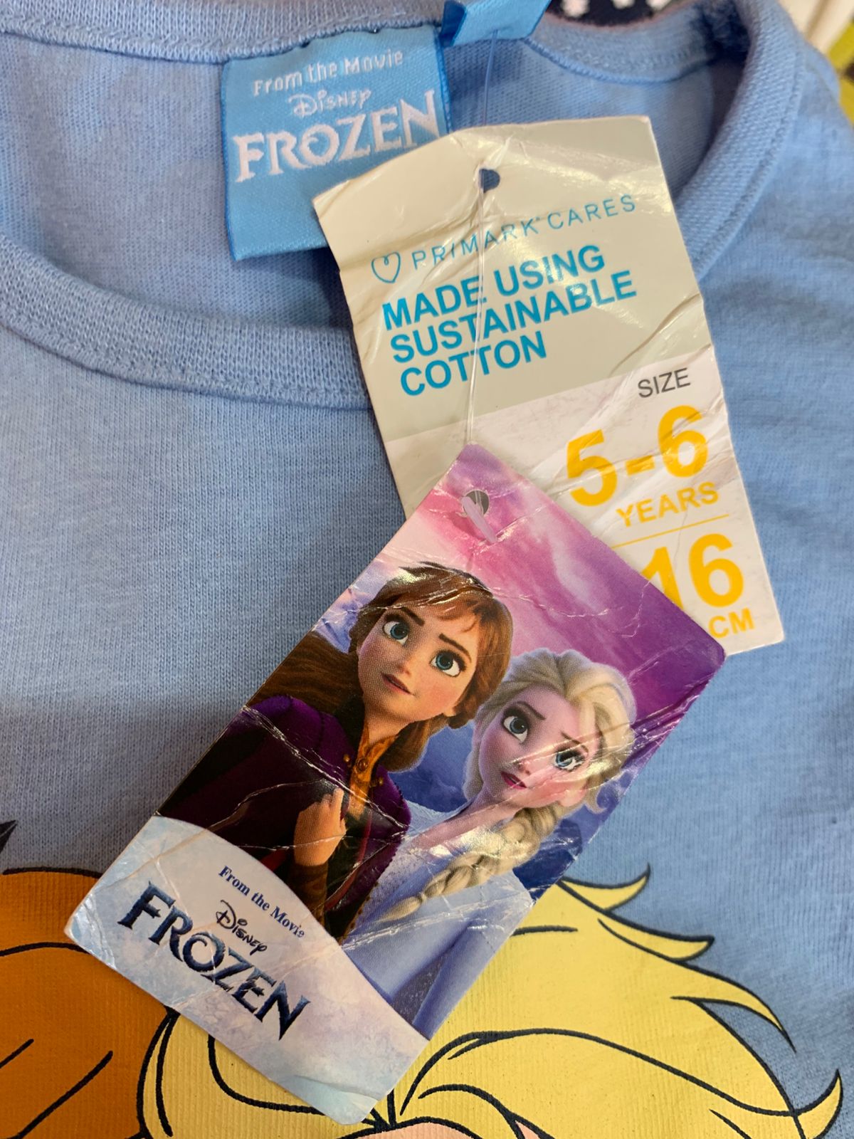 Disney Frozen Elsa & Anna Girls' Blue Graphic T-Shirt - Size 5-6 Years AB1