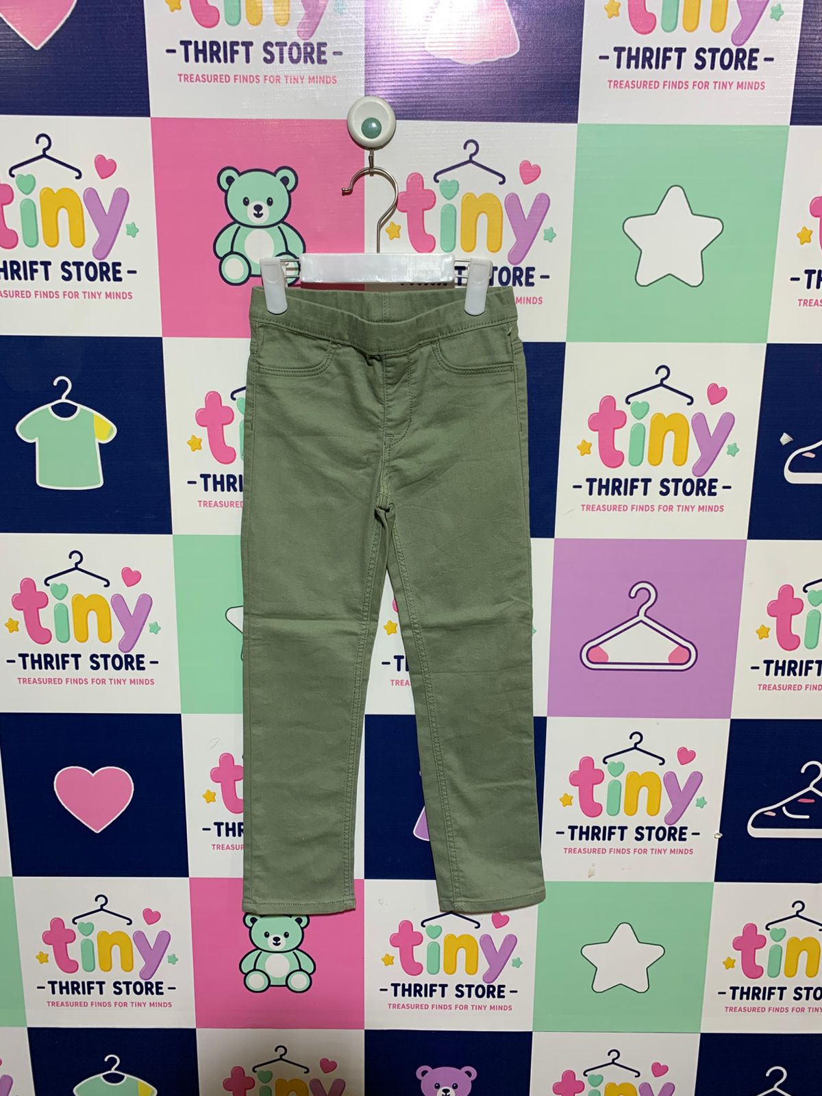 H&M Girls' Sage Green Stretch Treggings - Size 5-6 Years AB1