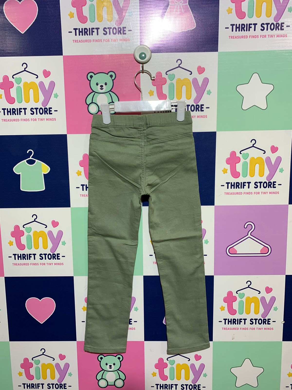 H&M Girls' Sage Green Stretch Treggings - Size 5-6 Years AB1