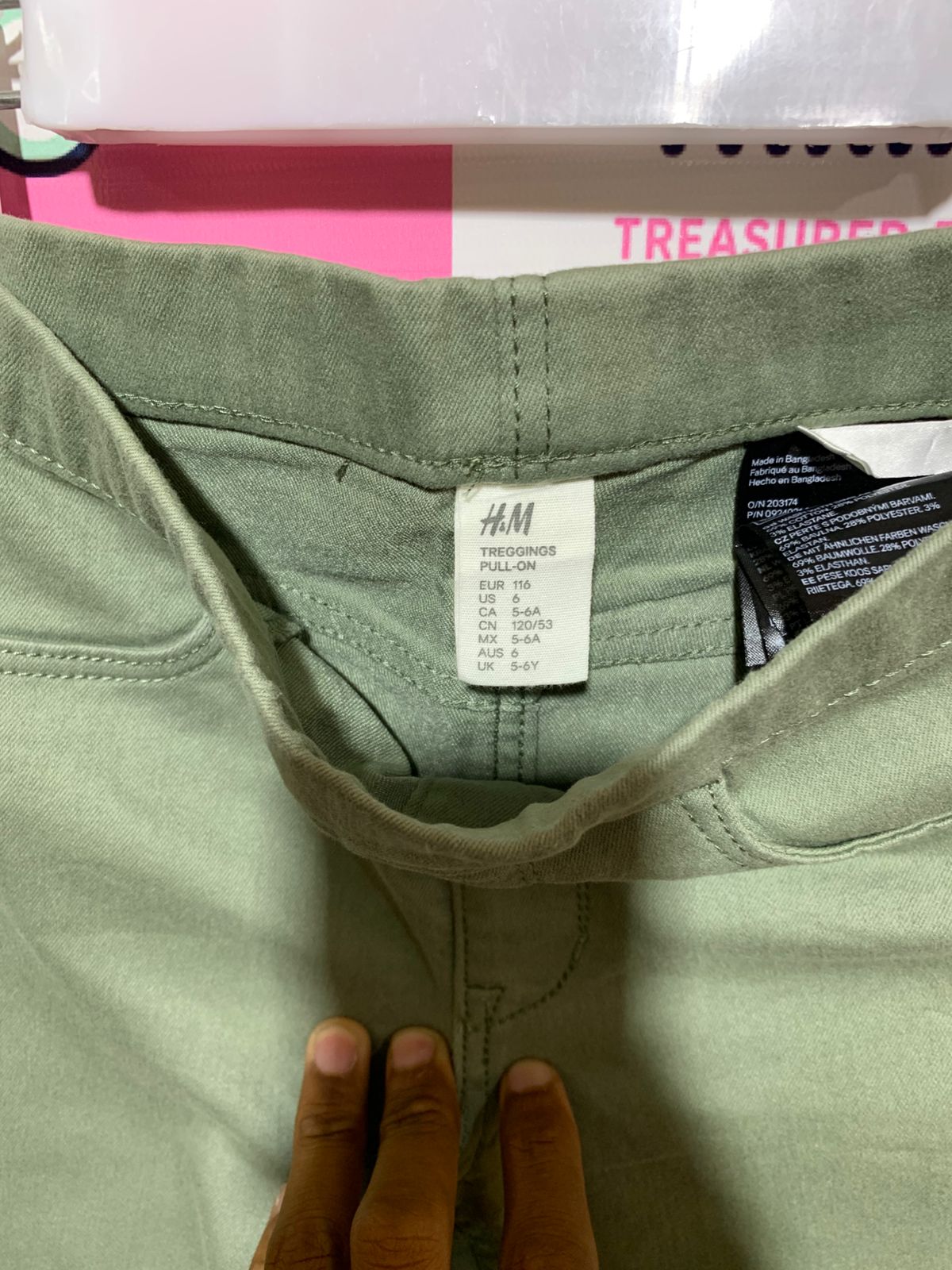 H&M Girls' Sage Green Stretch Treggings - Size 5-6 Years AB1