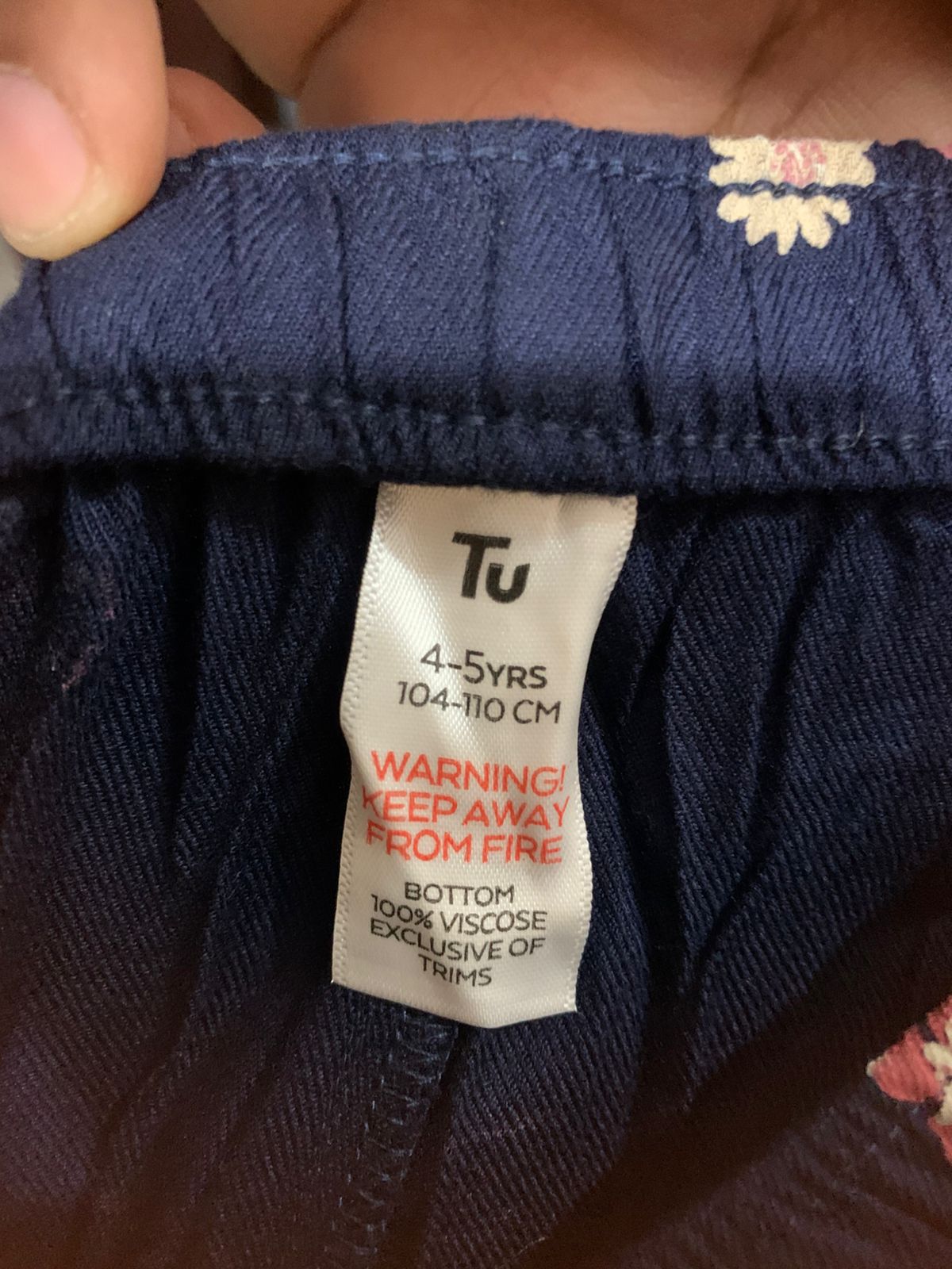 Tu Kids Navy Floral Viscose Trousers - Size 4-5 Years AB1
