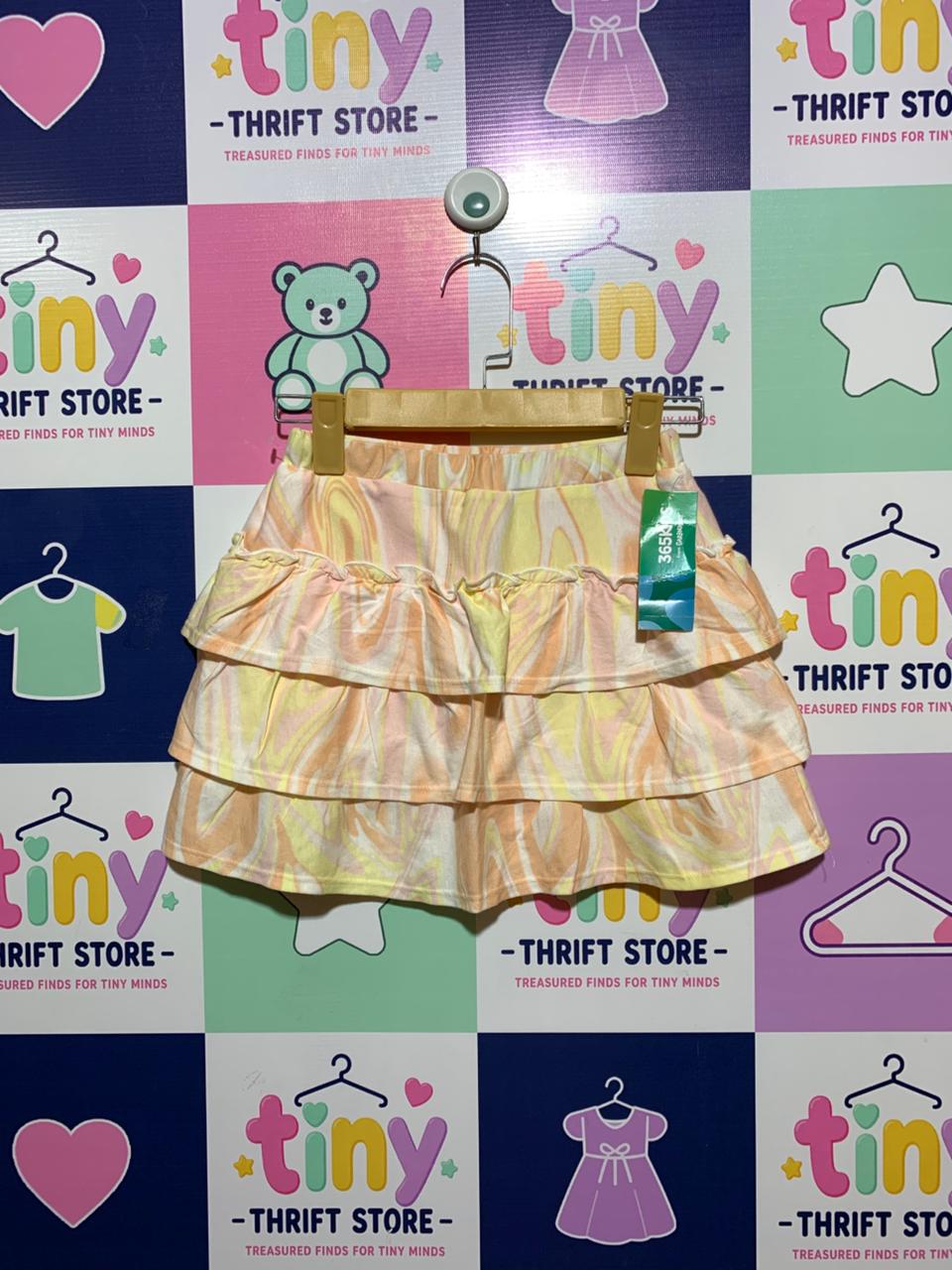 365Kids from Garanimals Girls Peach & Yellow Marble Print Tiered Ruffle Skirt - Size Estimated Age 8 Years AB1