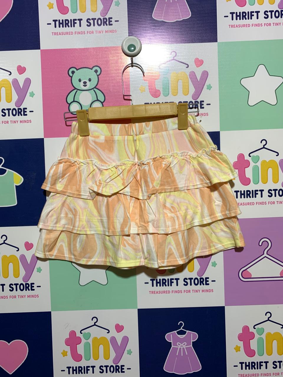 365Kids from Garanimals Girls Peach & Yellow Marble Print Tiered Ruffle Skirt - Size Estimated Age 8 Years AB1