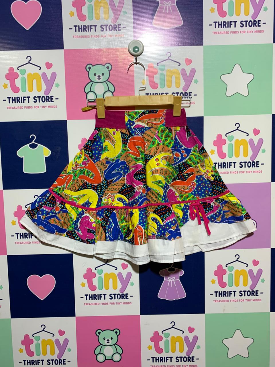 Young Canda Girls Vibrant Abstract Art Tiered Skirt - Size Estimated Age 7–8 Years AB1