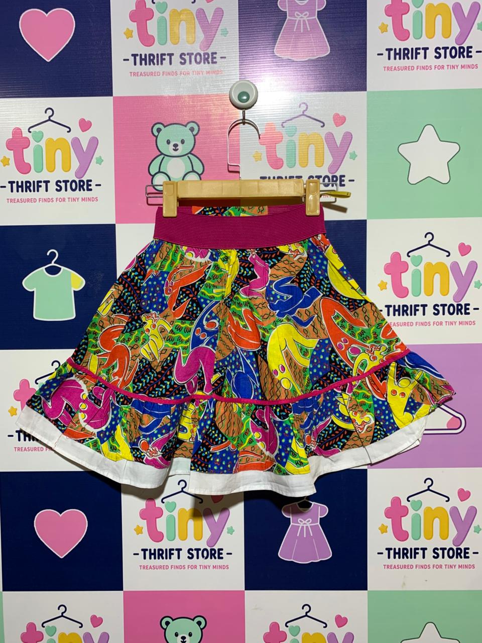 Young Canda Girls Vibrant Abstract Art Tiered Skirt - Size Estimated Age 7–8 Years AB1